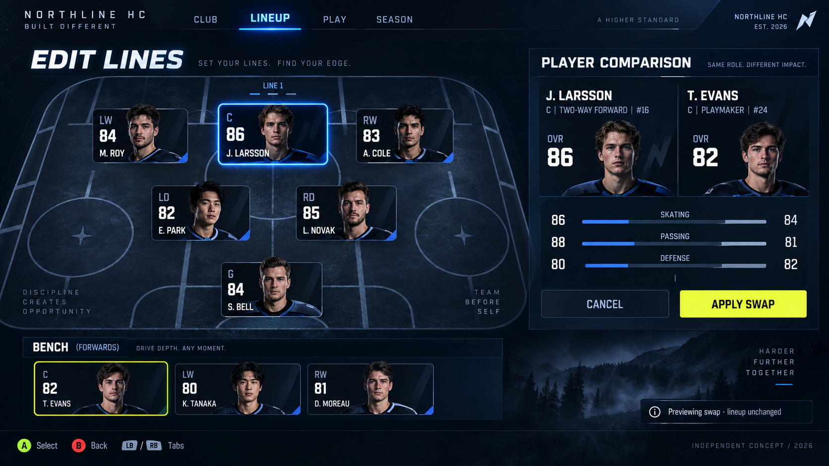 Hockey line-management concept showing a player comparison