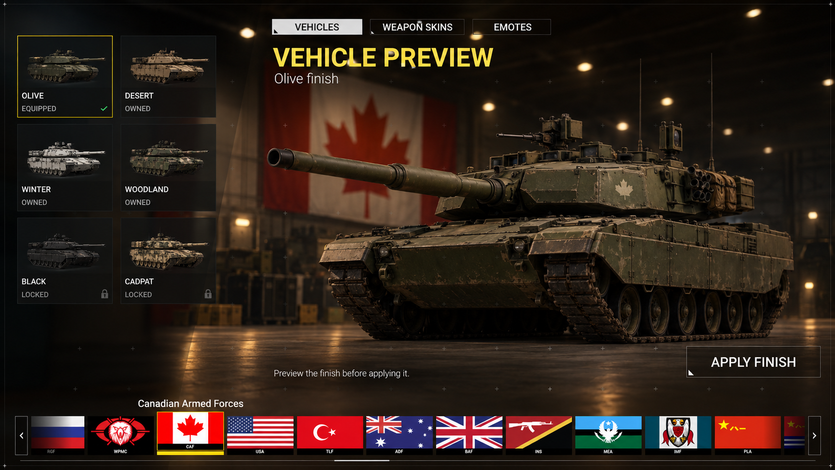SQUAD vehicle cosmetic concept with a tank preview