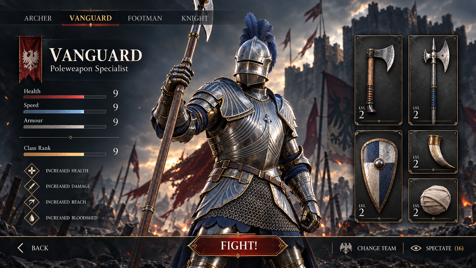 Supplied medieval Vanguard class-selection concept