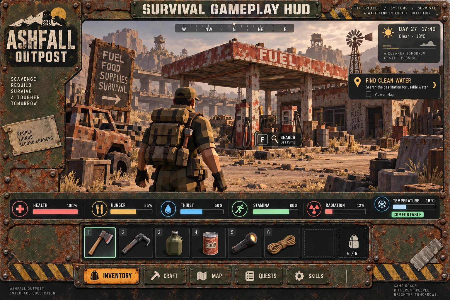 Ashfall Outpost · HUD concept screen