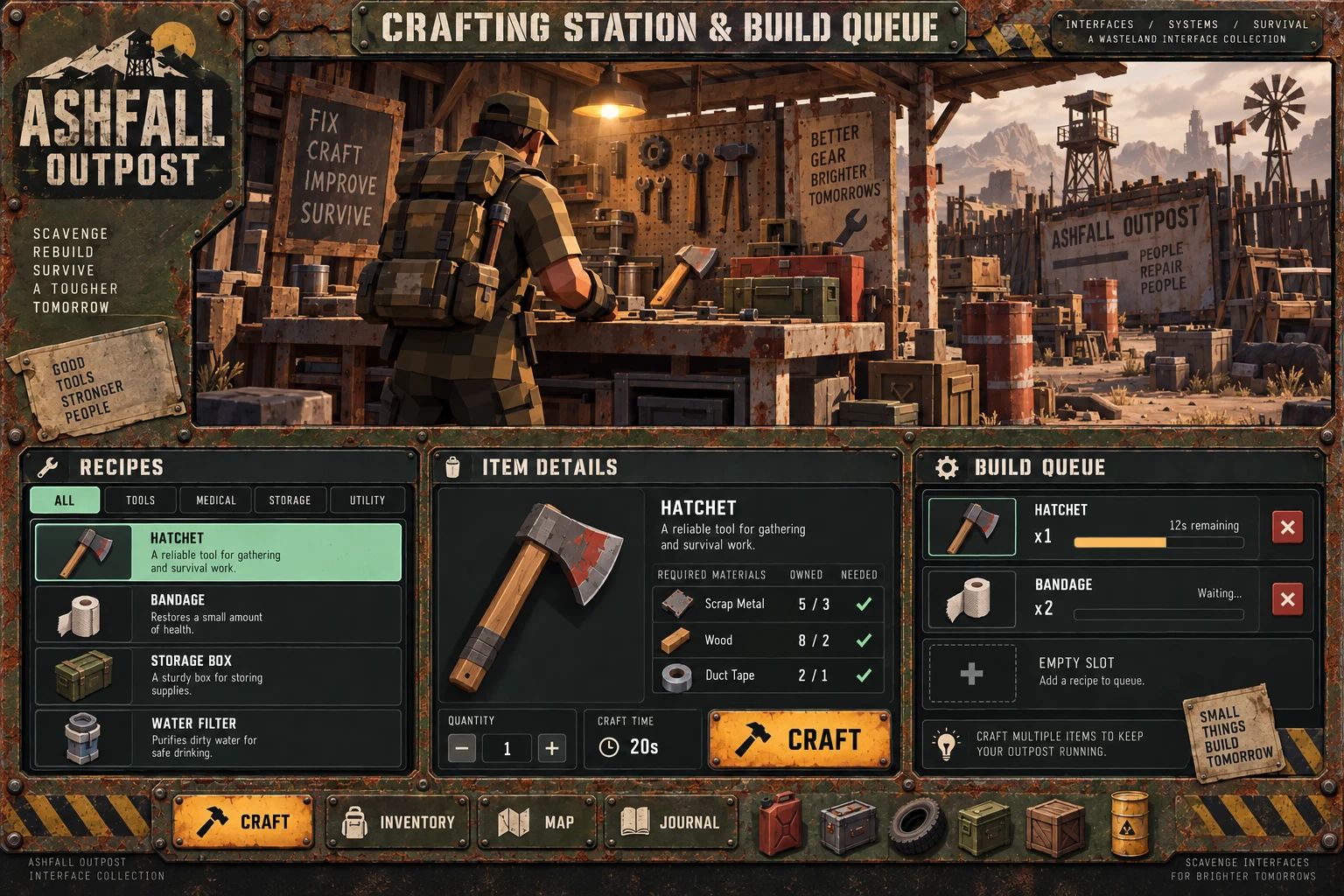 Ashfall Outpost · Crafting concept screen