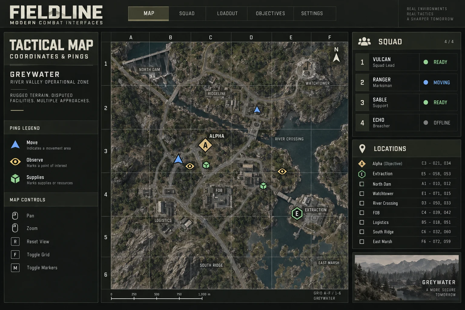 Fieldline · Map concept screen