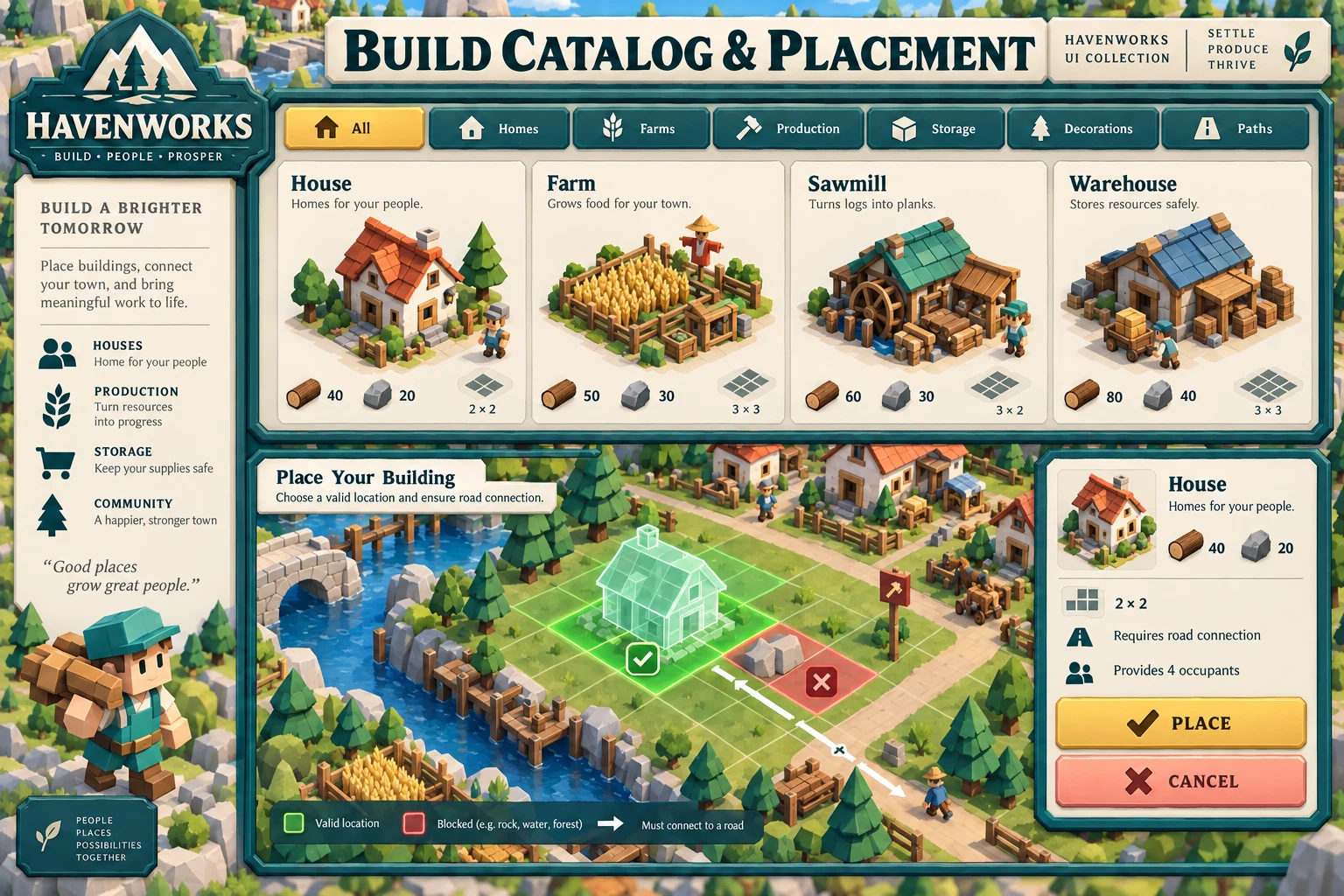Havenworks · Build mode concept screen