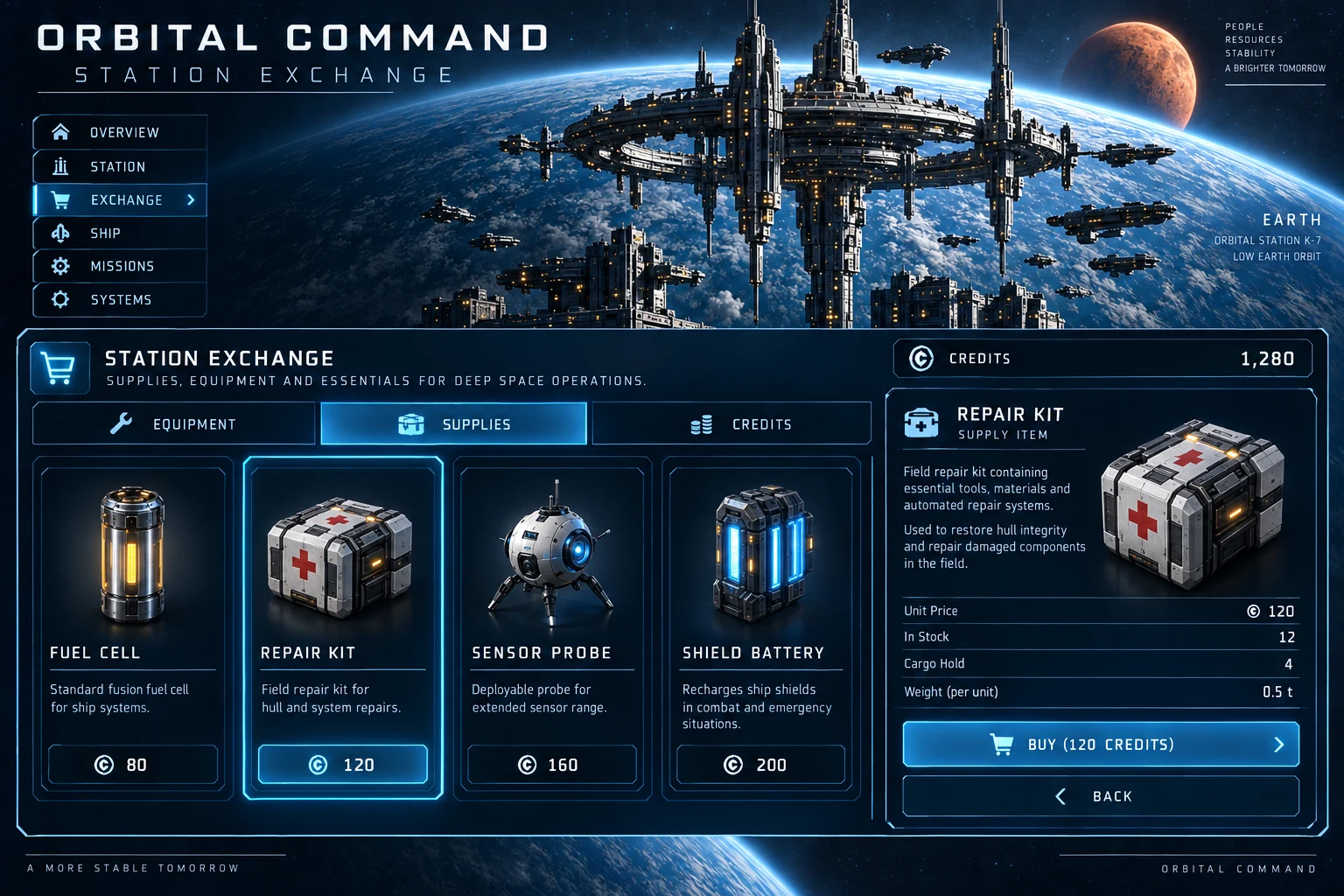 Orbital Command · Shop concept screen