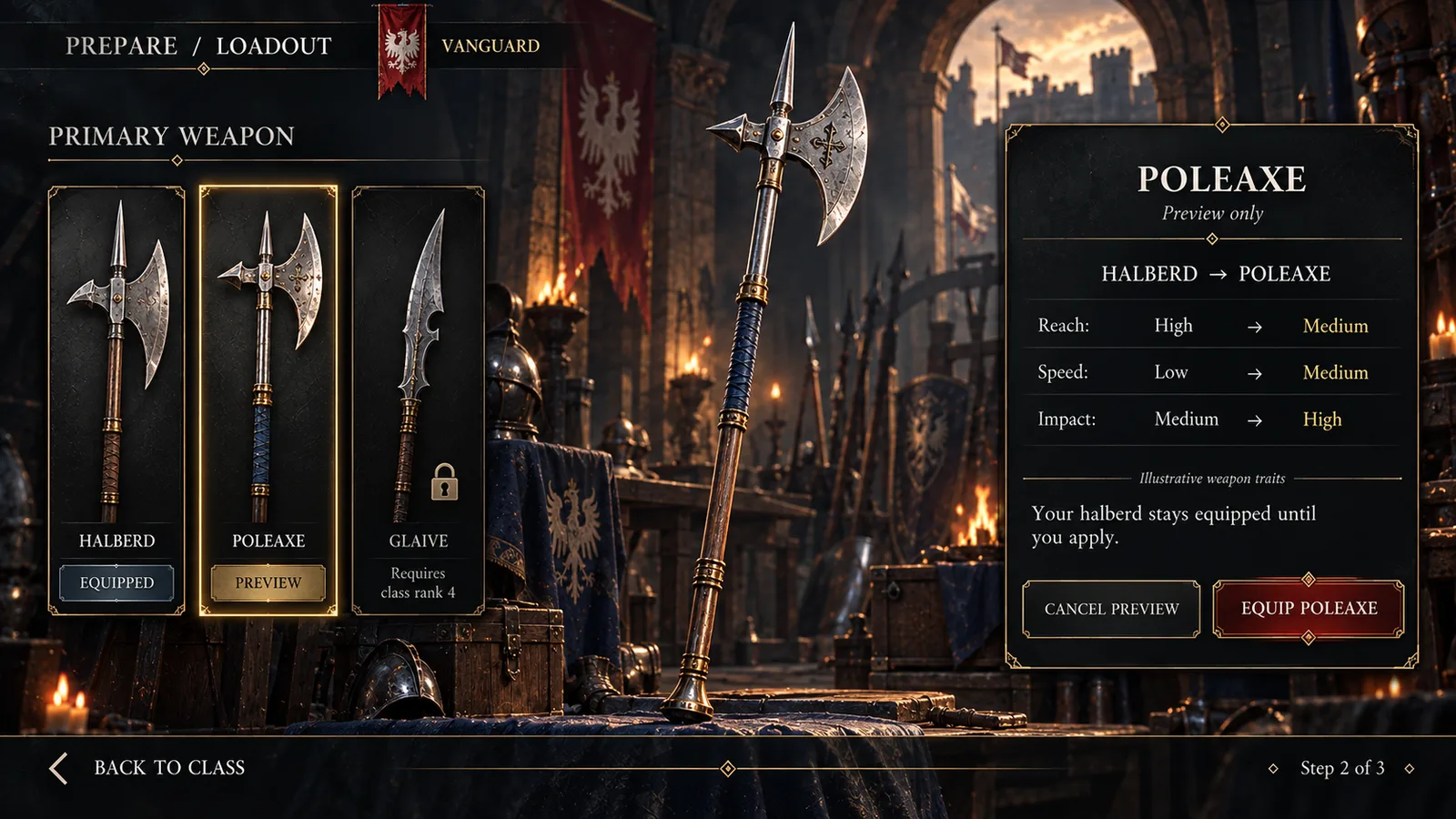 Loadout comparison screen from the Vanguard study