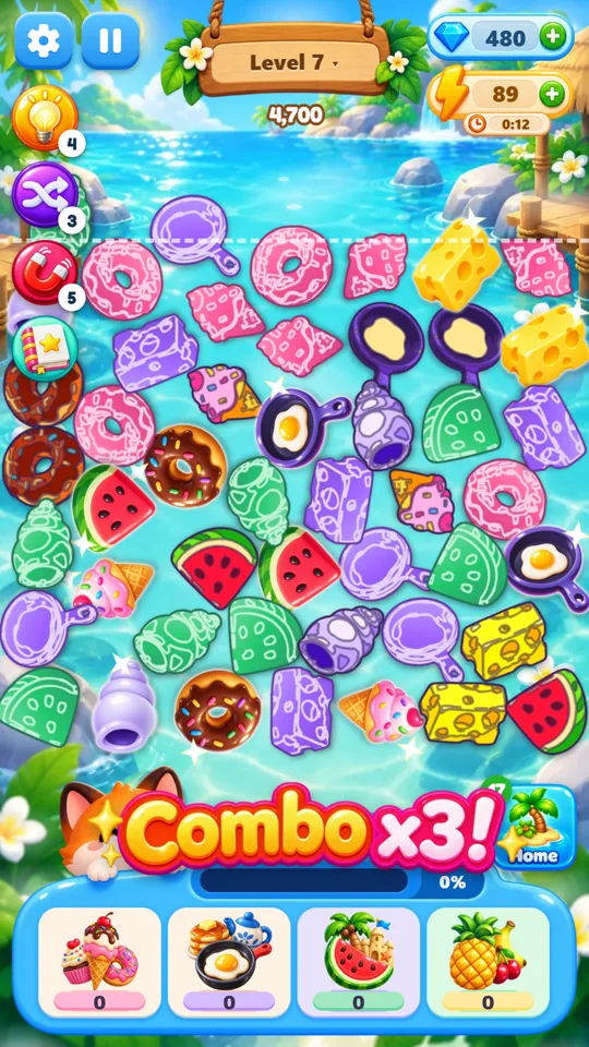 A pile of stickers at three stages being merged